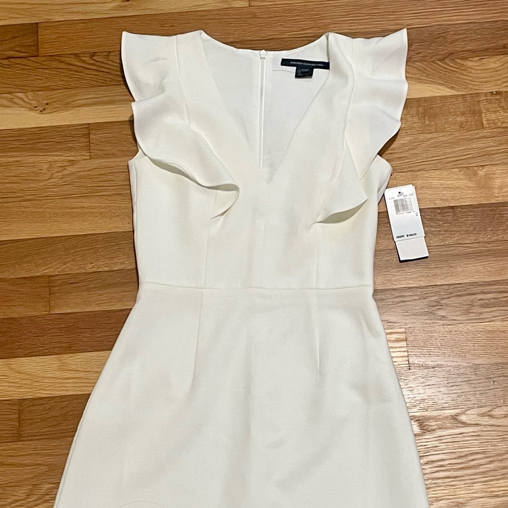 French Connection Womens A Line Dress White V Neck Cap Sleeve Flutter 2 New